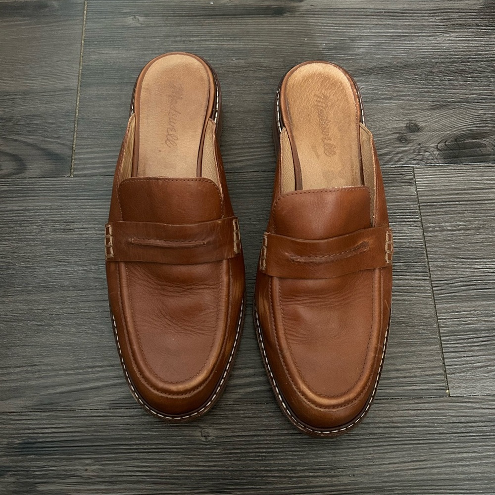 Madewell Cognac Leather Slip-On Loafer Mules - Picture 3 of 7